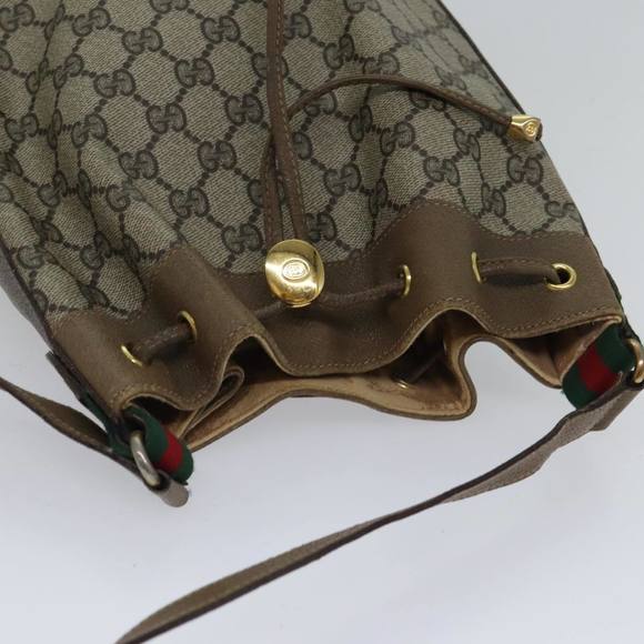 GUCCI GG Supreme Web Sherry Line Shoulder Bag PVC Beige Gold Auth 86046 - Picture 6 of 16